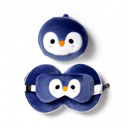 Coussin de Voyage Relaxeazzz Peluché 2-en-1 avec Masque Yeux - Pingouin