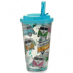 Verre PVC Double Paroi 500ml avec Paille & Couvercle Volkswagen - Van Bus Combi VW T1 Surf Adventure