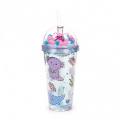 Verre PVC Double Paroi 500ml avec Paille & Couvercle - Adoramals Maddie  l'Axolotl
