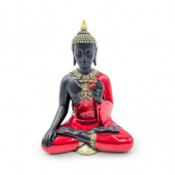 Boudha Thai Méditant Rouge, Noir & Doré