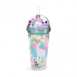 Gobelet Double-Paroi incassable avec paille et charmes - Unicorn Magic Licorne