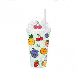 Gobelet Double-Paroi incassable avec paille et charmes - Foodiemals Fruits