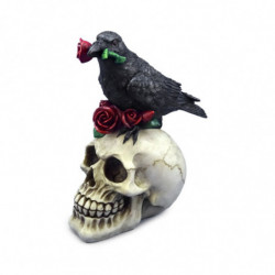 Crâne avec Corbeau et Roses Rouges
